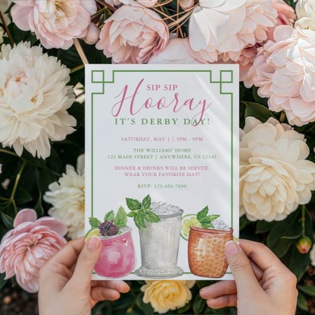 Watercolor Derby Day Mint Julep Drinks Party Invitation (Creator Uploaded)