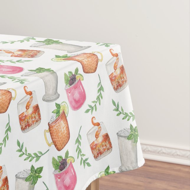 Watercolor Derby Day Mint Julep Drinks Tablecloth (In Situ)