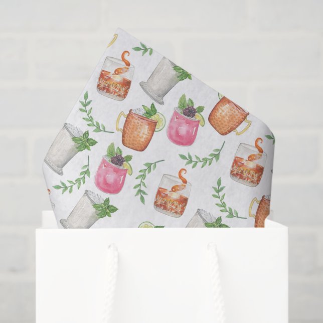 Watercolor Derby Day Mint Julep Drinks Tissue Paper (Gift Bag)