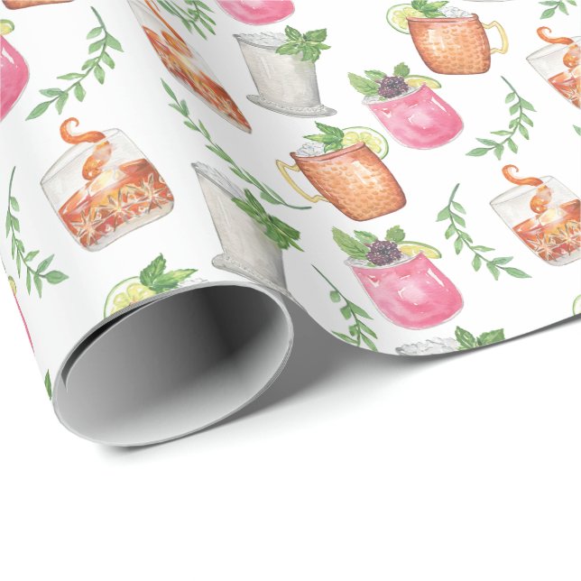 Watercolor Derby Day Mint Julep Drinks Wrapping Paper (Roll Corner)
