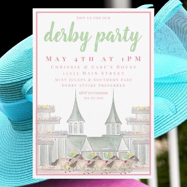 Watercolor Derby Iconic Racetrack Racing Horses  Invitation (Creator Uploaded)