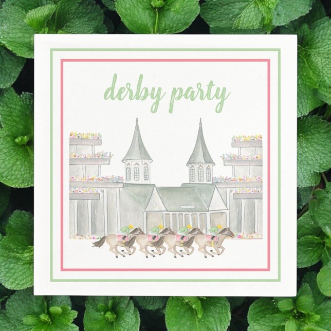 Watercolor Derby Party Script Horse Racing  Napkin (Creator Uploaded)