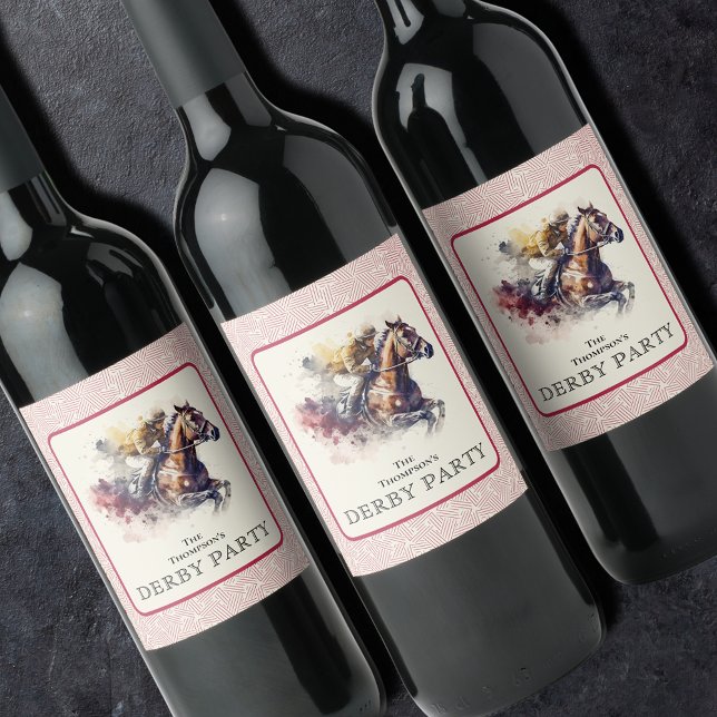 Watercolor Derby Racehorse Red Wine Label (Creator Uploaded)