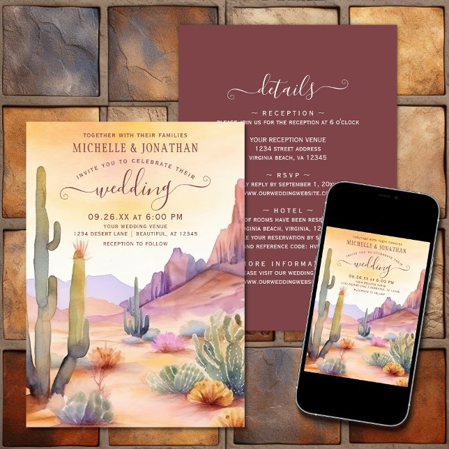 Watercolor Desert and Cactus All in One Wedding Invitation (Watercolor Desert and Cactus All in One Wedding Invitation)