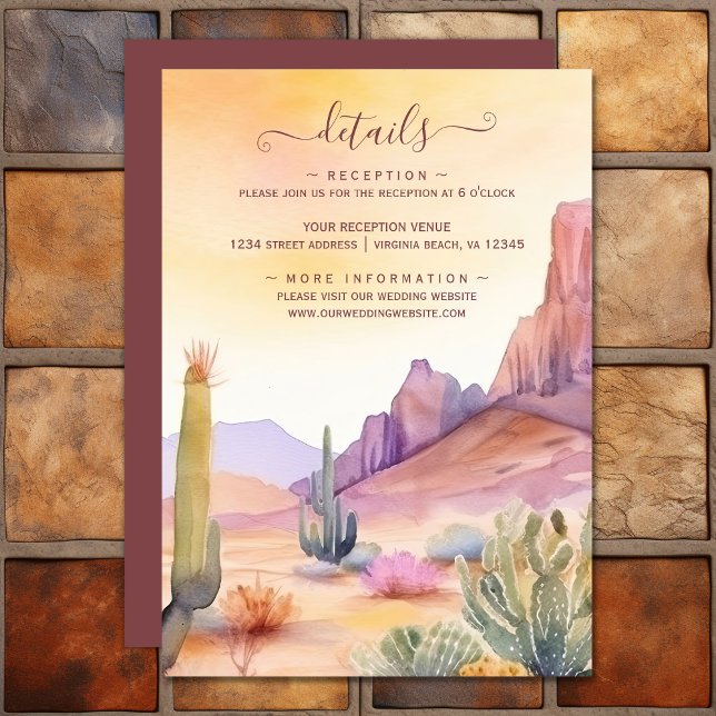 Watercolor Desert and Cactus Wedding Details Enclosure Card (Watercolor Desert and Cactus Wedding Details Enclosure Card)