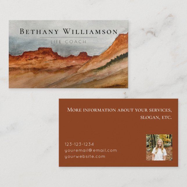 Watercolor Desert Business Card with Photo (Front/Back)