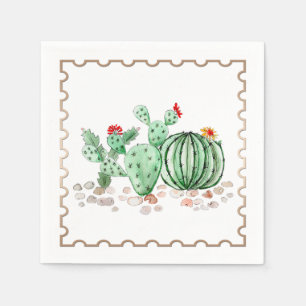 Watercolor desert cacti cactuses hand drawn inked napkin