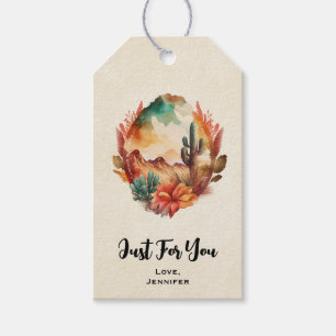 Watercolor Desert Cactus and Mountain Just for You Gift Tags