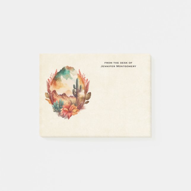 Watercolor Desert Cactus and Mountains Post-it Notes (Front)