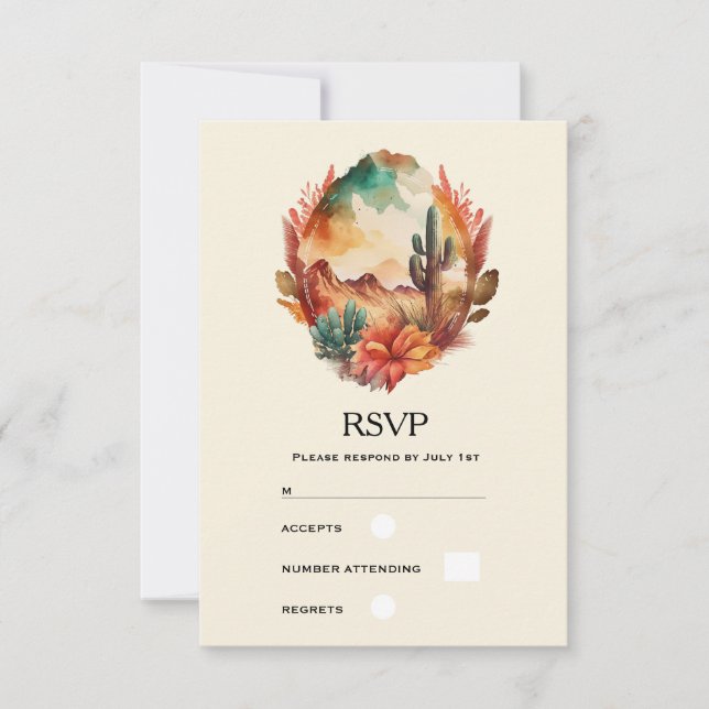 Watercolor Desert Cactus and Mountains RSVP Card (Front)