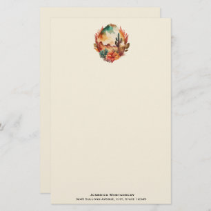 Watercolor Desert Cactus and Mountains Stationery