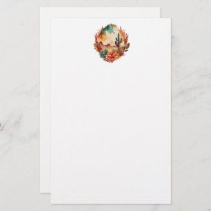 Watercolor Desert Cactus and Mountains Stationery