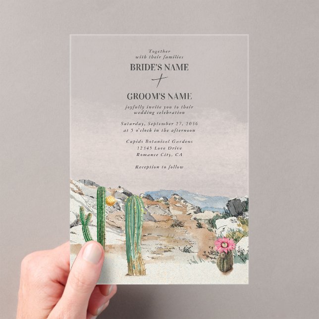 Watercolor Desert Cactus Boho Wedding Acrylic Invitations (Insitu (Handheld))