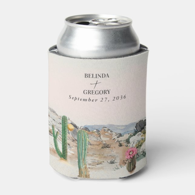 Watercolor Desert Cactus Boho Wedding Favor Can Cooler (Can Front)