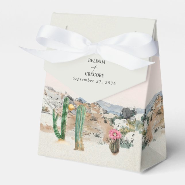 Watercolor Desert Cactus Boho Wedding Favor Favour Box (Front Side)