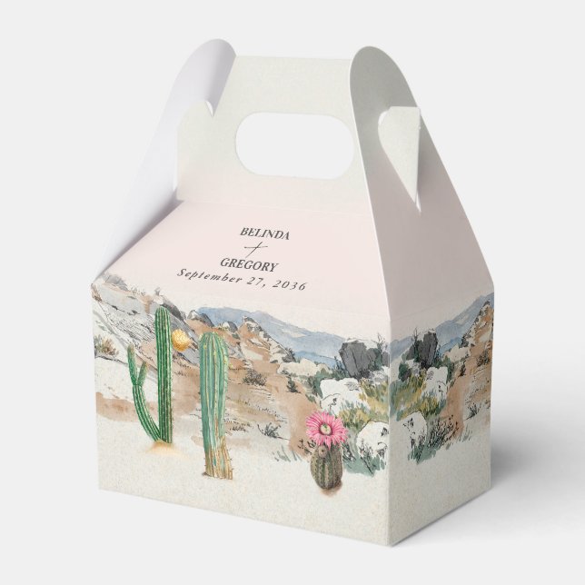 Watercolor Desert Cactus Boho Wedding Favor Favour Box (Front Side)