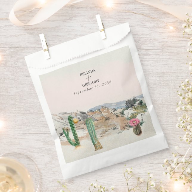 Watercolor Desert Cactus Boho Wedding Favour Bags (Clipped)