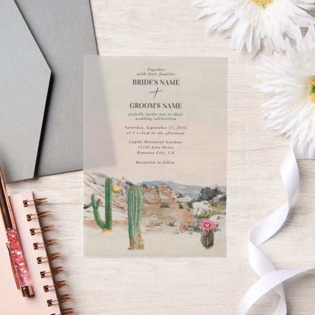 Watercolor Desert Cactus Boho Wedding Vellum Invitations (Wedding)