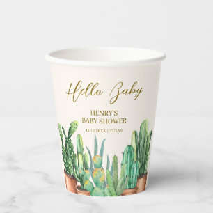 Watercolor Desert Cactus Garden Baby Shower Paper Cups