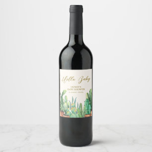 Watercolor Desert Cactus Garden Baby Shower  Wine Label