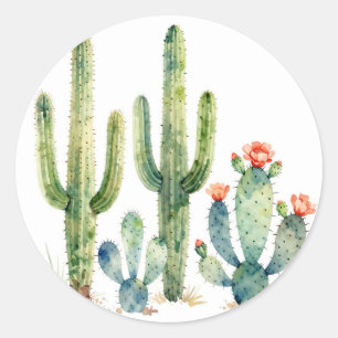 Watercolor Desert Cactus Garden Classic Round Sticker