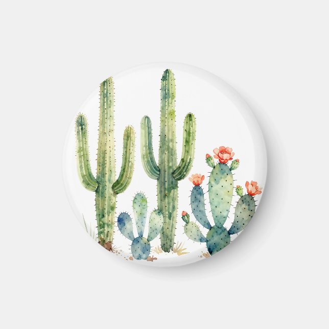 Watercolor Desert Cactus Garden Magnet (Front)