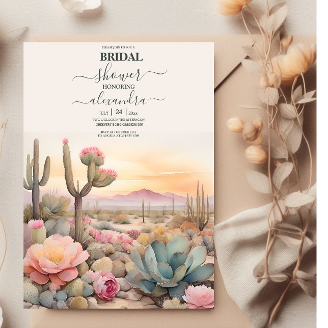 Watercolor Desert Cactus Illustrated Bridal Shower Invitation (Creator Uploaded)