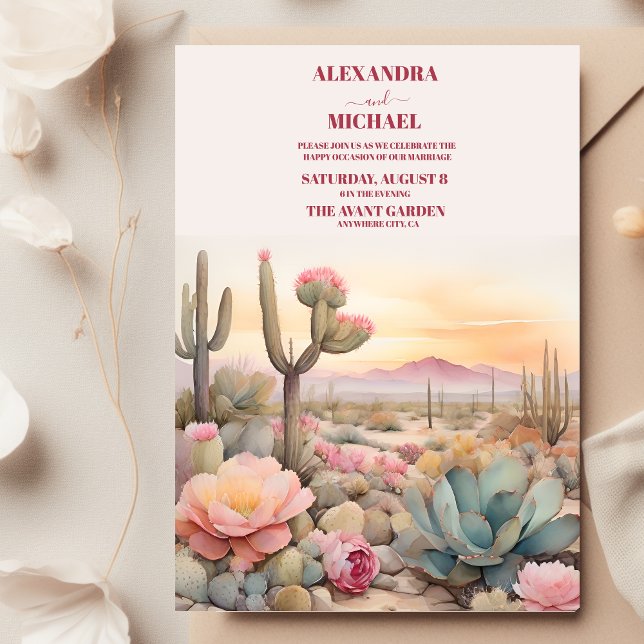 Watercolor Desert Cactus Illustrated Wedding Invitation (Creator Uploaded)