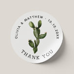 Watercolor Desert Cactus. Rustic Wedding Thank You Classic Round Sticker<br><div class="desc">Say thank you with simple desert charm using this elegant cactus themed wedding sticker. Featuring a single hand painted watercolor cactus and clean text, this design adds a soft, stylish accent to your favours, envelopes, or gift bags. Perfect for boho, rustic, or southwestern weddings. It blends natural beauty with minimal...</div>