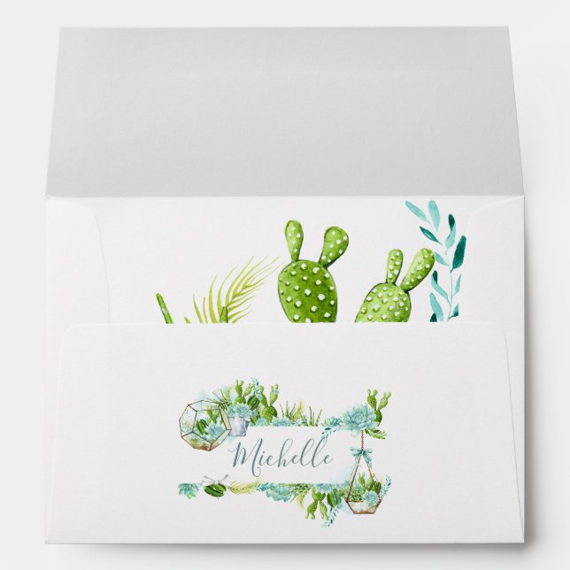 Watercolor Desert Cactus Succulents Baby Shower Envelope (Back (Bottom))