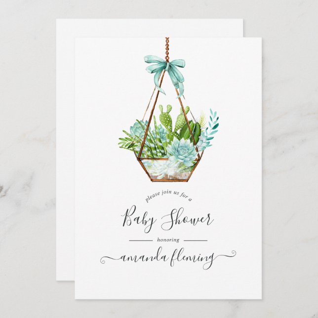 Watercolor Desert Cactus Succulents Baby Shower Invitation (Front/Back)