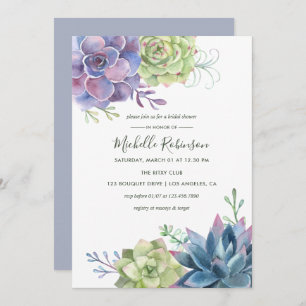 Watercolor Desert Cactus Succulents Bridal Shower  Invitation