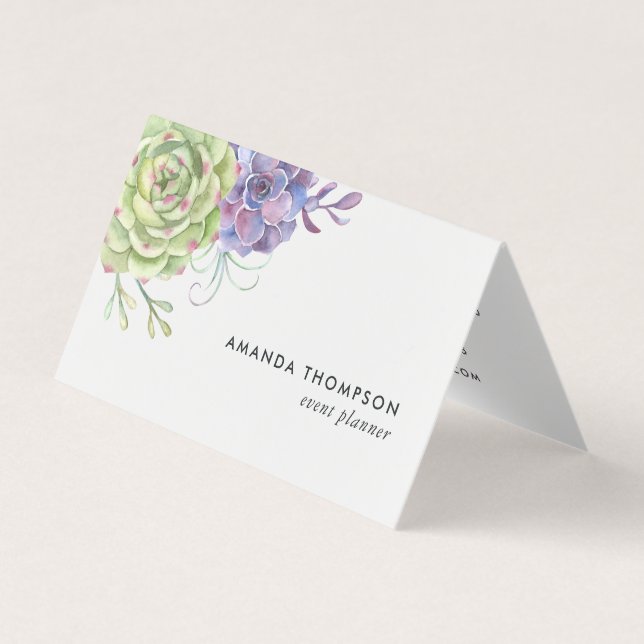 Watercolor Desert Cactus Succulents Business Card (Front)