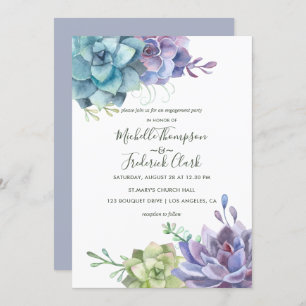 Watercolor Desert Cactus Succulents Engagement Invitation
