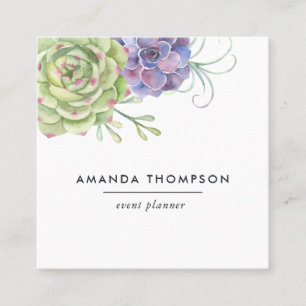 Watercolor Desert Cactus Succulents Square Business Card