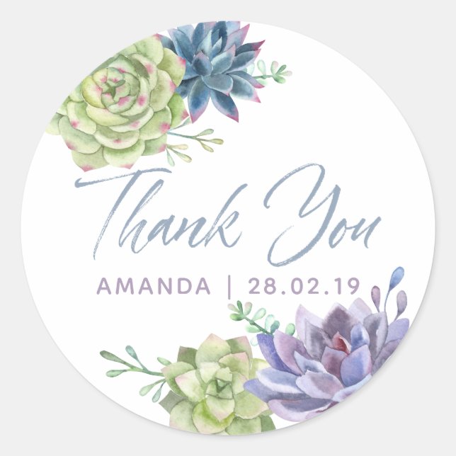 Watercolor Desert Cactus Succulents Thank You Classic Round Sticker (Front)