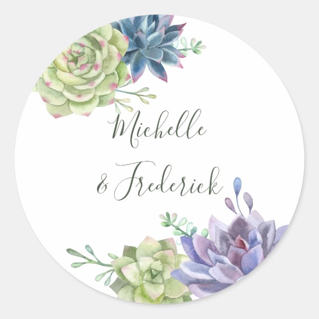 Watercolor Desert Cactus Succulents Wedding Classic Round Sticker (Front)