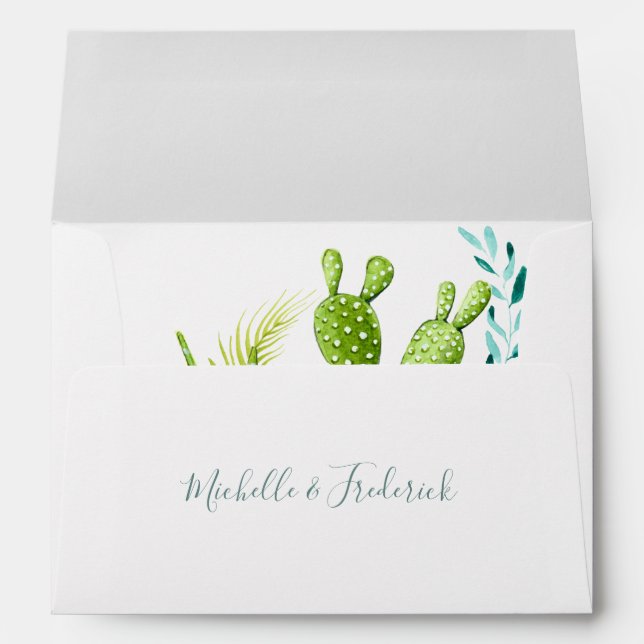 Watercolor Desert Cactus Succulents Wedding Envelope (Back (Bottom))