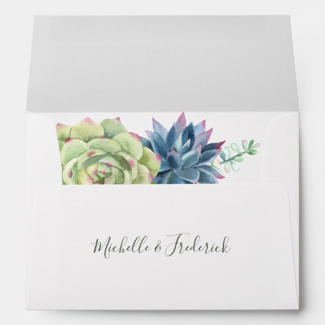 Watercolor Desert Cactus Succulents Wedding Envelopes (Back (Bottom))