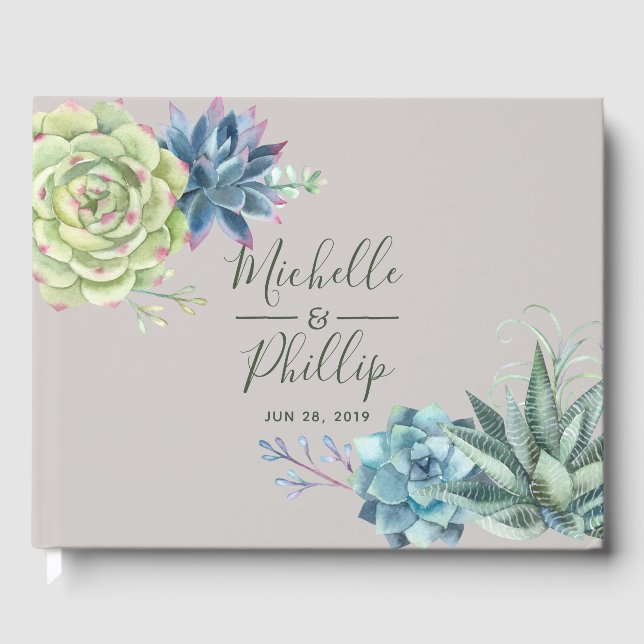 Watercolor Desert Cactus Succulents Wedding Guest Book (Front)