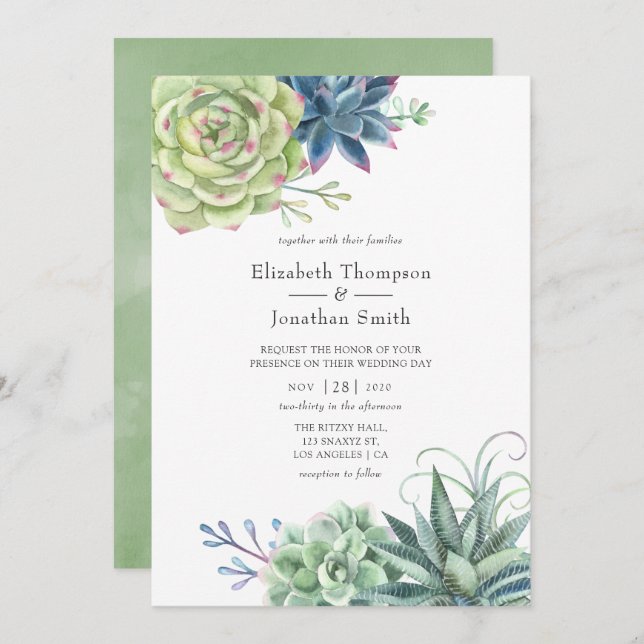 Watercolor Desert Cactus Succulents Wedding Invitation (Front/Back)