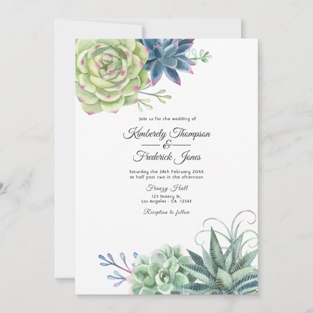 Watercolor Desert Cactus Succulents Wedding Invitation (Front)