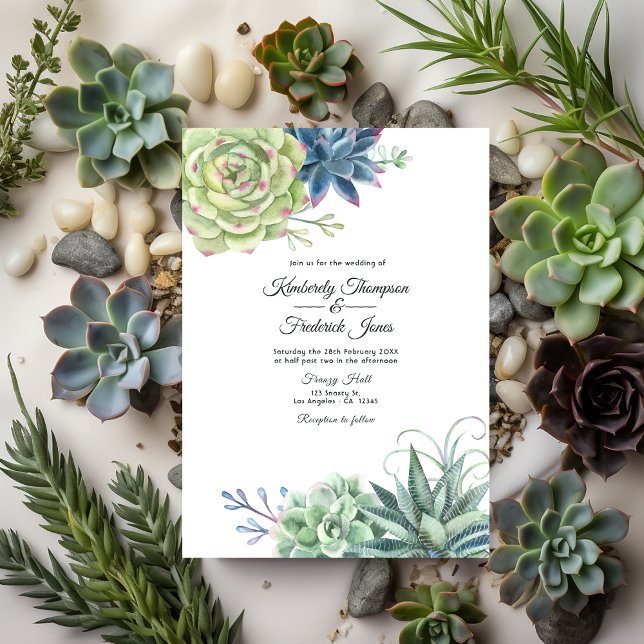 Watercolor Desert Cactus Succulents Wedding Invitation (Succulents Wedding)