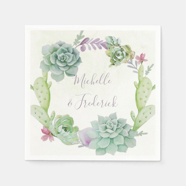 Watercolor Desert Cactus Succulents Wedding Napkin (Front)