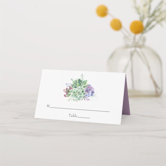 Watercolor Desert Cactus Succulents Wedding Place Card (Front)