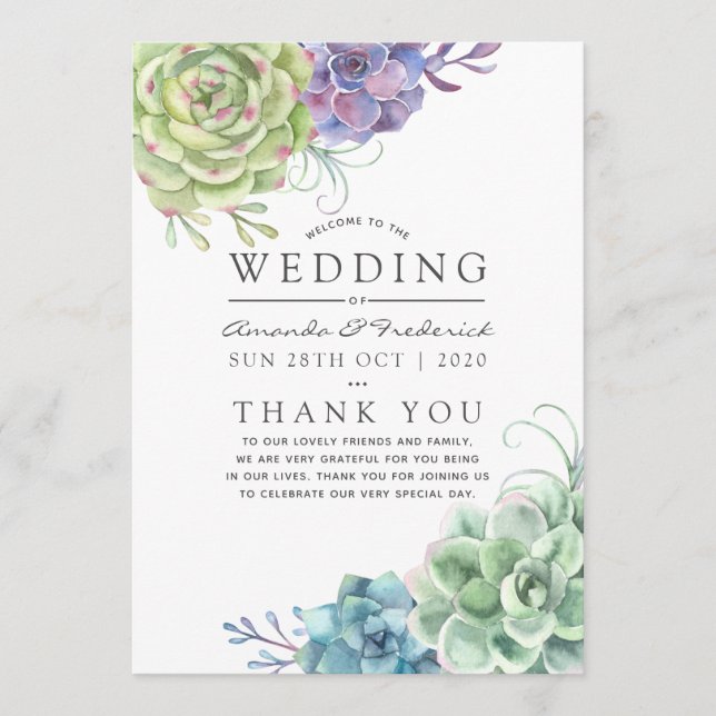 Watercolor Desert Cactus Succulents Wedding Programme (Front)