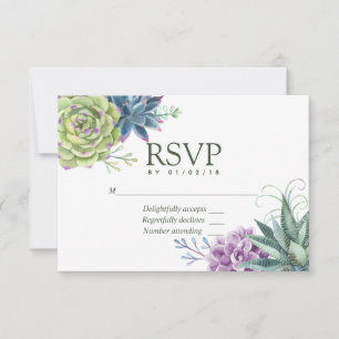Watercolor Desert Cactus Succulents Wedding RSVP Card