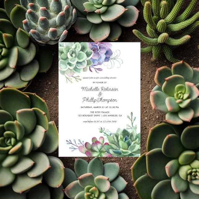 Watercolor Desert Cactus Succulents Wedding Shower Invitation (Creator Uploaded)