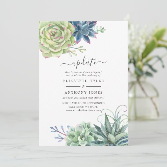Watercolor Desert Cactus Succulents Wedding Update Invitation (Standing Front)