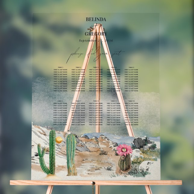 Watercolor Desert Cactus Wedding Seating Chart (Neutral)
